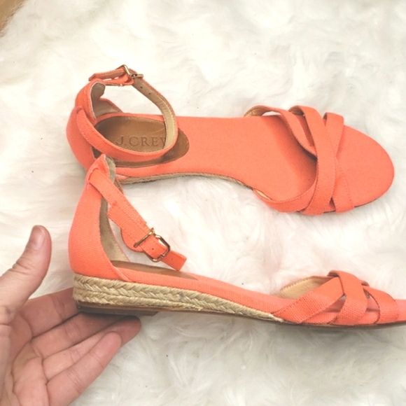 J. Crew Shoes - J. Crew Marina Mini Wedge Espadrilles Size 6 Neon Coral Orange Pink Sandals